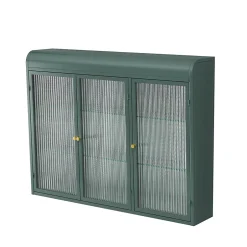 Okwish Armoire Murale 3 Portes Salle de Bain design Moderne avec Cadre Métal Vert et Verre, Meuble de Rangement, Vert foncé* Armoire De Salle De Bains