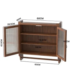 Okwish Armoire Murale avec Portes Vitrées et Porte-Serviettes, Meuble Mural Vintage en Bois Massif avec 3 Étagères - 63x18x60 cm - Brun* Armoire De Salle De Bains