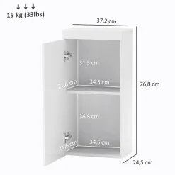 ProximaX Armoire murale blanche avec porte, meuble salle de bain et cuisine à 2 étagères, armoire à pharmacie 37,2x24,5x76,8 cm