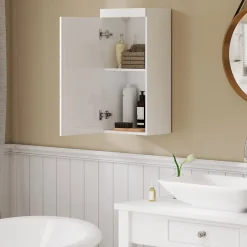 ProximaX Armoire murale blanche avec porte, meuble salle de bain et cuisine à 2 étagères, armoire à pharmacie 37,2x24,5x76,8 cm