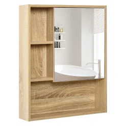 Homcom Armoire murale de rangement salle de bain avec porte miroir couleur bois de chêne dim. 60L x 15l x H76 cm