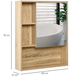Homcom Armoire murale de rangement salle de bain avec porte miroir couleur bois de chêne dim. 60L x 15l x H76 cm