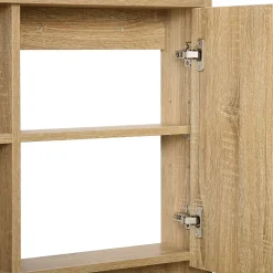 Homcom Armoire murale de rangement salle de bain avec porte miroir couleur bois de chêne dim. 60L x 15l x H76 cm