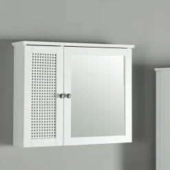 [En.Casa] Armoire murale de salle de bain Karlsoey avec miroir MDF PVC effet rotin 50 x 60 x 15 cm blanc en.casa