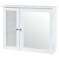 [En.Casa] Armoire murale de salle de bain Karlsoey avec miroir MDF PVC effet rotin 50 x 60 x 15 cm blanc en.casa