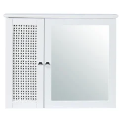 [En.Casa] Armoire murale de salle de bain Karlsoey avec miroir MDF PVC effet rotin 50 x 60 x 15 cm blanc en.casa