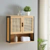 [En.Casa] Armoire murale de salle de bain Tervola 60 x 60 x 20 cm noir naturel effet rotin en.casa