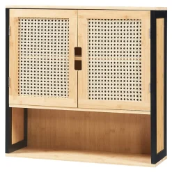 [En.Casa] Armoire murale de salle de bain Tervola 60 x 60 x 20 cm noir naturel effet rotin en.casa
