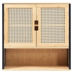 [En.Casa] Armoire murale de salle de bain Tervola 60 x 60 x 20 cm noir naturel effet rotin en.casa