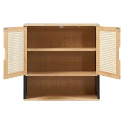 [En.Casa] Armoire murale de salle de bain Tervola 60 x 60 x 20 cm noir naturel effet rotin en.casa
