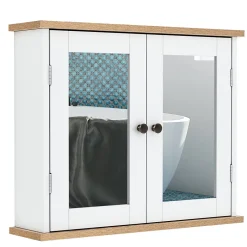 Homcom Armoire murale de salle de bain avec étagère réglable et 2 portes avec miroir en MDF - dim. 56I x 14P x 46H cm* Armoire De Toilette