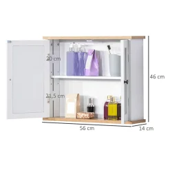 Homcom Armoire murale de salle de bain avec étagère réglable et 2 portes avec miroir en MDF - dim. 56I x 14P x 46H cm* Armoire De Toilette
