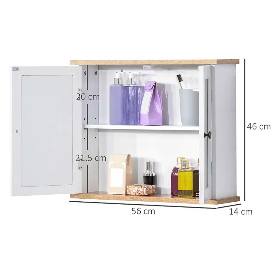Homcom Armoire murale de salle de bain avec étagère réglable et 2 portes avec miroir en MDF - dim. 56I x 14P x 46H cm* Armoire De Toilette