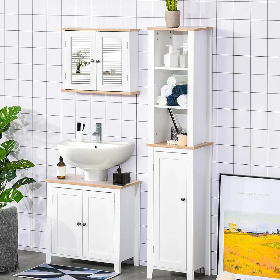 Homcom Armoire murale de salle de bain avec étagère réglable et 2 portes avec miroir en MDF - dim. 56I x 14P x 46H cm* Armoire De Toilette
