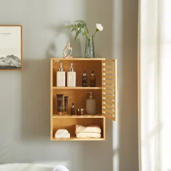 [En.Casa] Armoire murale de salle de bain Gjesdal bambou 60 x 40 x 20 cm naturel en.casa* Armoire De Salle De Bains|Meuble De Salle De Bains Faible Profondeur