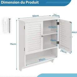Giantex Armoire Murale de Salle de Bain avec Portes à Persiennes Porte Serviettes Armoire à Pharmacie avec étagère Réglable Blanc* Armoire De Salle De Bains|Meuble De Salle De Bains Faible Profondeur
