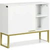 kleankin Armoire murale de salle de bain - porte, 2 étagères, 2 niches - acier doré MDF blanc* Armoire De Salle De Bains