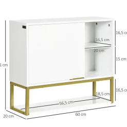 kleankin Armoire murale de salle de bain - porte, 2 étagères, 2 niches - acier doré MDF blanc* Armoire De Salle De Bains