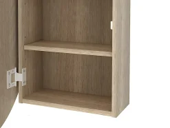 Vente-unique Armoire murale de salle de bain ovale avec miroir - Couleur chêne - RURI