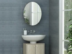 Vente-unique Armoire murale de salle de bain ovale avec miroir - Couleur chêne - RURI