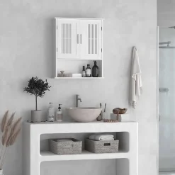 kleankin Armoire murale de salle de bain 2 portes - étagère, niche - dim. 60 x 20 x 70 cm - blanc