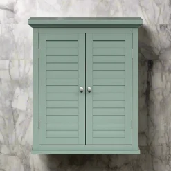 Teamson Home Armoire murale de salle de bain en effet bois vert avec 2 portes