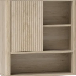 Homcom Armoire murale de salle de bain style bohème chic - porte coulissante, étagère, niche - effet bois clair* Armoire De Salle De Bains