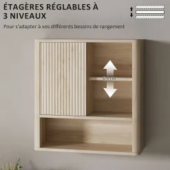 Homcom Armoire murale de salle de bain style bohème chic - porte coulissante, étagère, niche - effet bois clair* Armoire De Salle De Bains