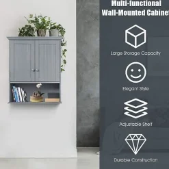 Giantex Armoire Murale de Salle de Bains a 2 Niveaux avec Panneau Mobile Integre,Armoire a Pharmacie avec 2 Portes