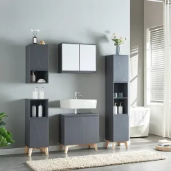[En.Casa] Armoire murale de salle de bains avec miroir Overath 60 x 20 x 50 cm gris en.casa* Armoire De Toilette