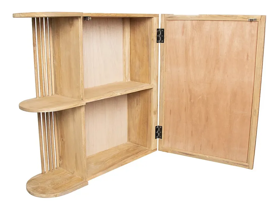 Vente-unique Armoire murale de salle de bain en teck avec miroir et niches - Coloris naturel - CIMAHI* Armoire De Toilette