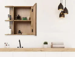Vente-unique Armoire murale de salle de bain en teck avec miroir et niches - Coloris naturel - CIMAHI* Armoire De Toilette