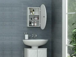Vente-unique Armoire murale de salle de bain ovale avec miroir - Blanc - RURI