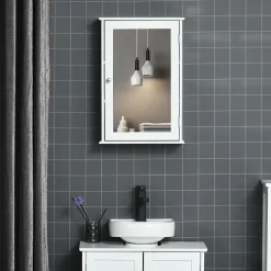 kleankin Armoire murale de salle de bain avec miroir - armoire à glace - placard de rangement toilettes - 1 porte, 2 étagères - blanc