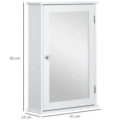 kleankin Armoire murale de salle de bain avec miroir - armoire à glace - placard de rangement toilettes - 1 porte, 2 étagères - blanc