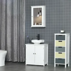 kleankin Armoire murale de salle de bain avec miroir - armoire à glace - placard de rangement toilettes - 1 porte, 2 étagères - blanc