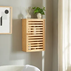 [En.Casa] Armoire murale de salle de bain Järfälla bambou 55 x 37 x 16 cm naturel en.casa* Armoire De Salle De Bains|Meuble De Salle De Bains Faible Profondeur