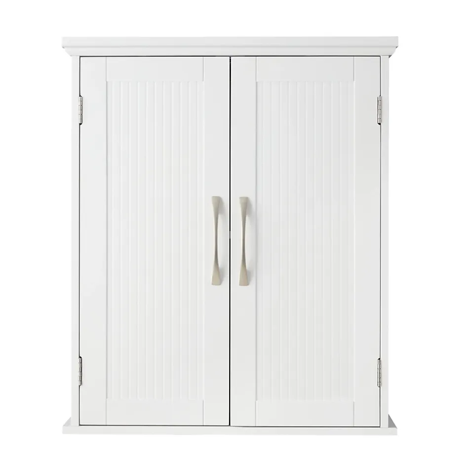 Teamson Home Armoire murale en effet bois blanc avec 2 portes et étagères* Armoire De Salle De Bains