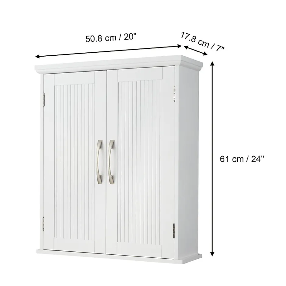 Teamson Home Armoire murale en effet bois blanc avec 2 portes et étagères* Armoire De Salle De Bains
