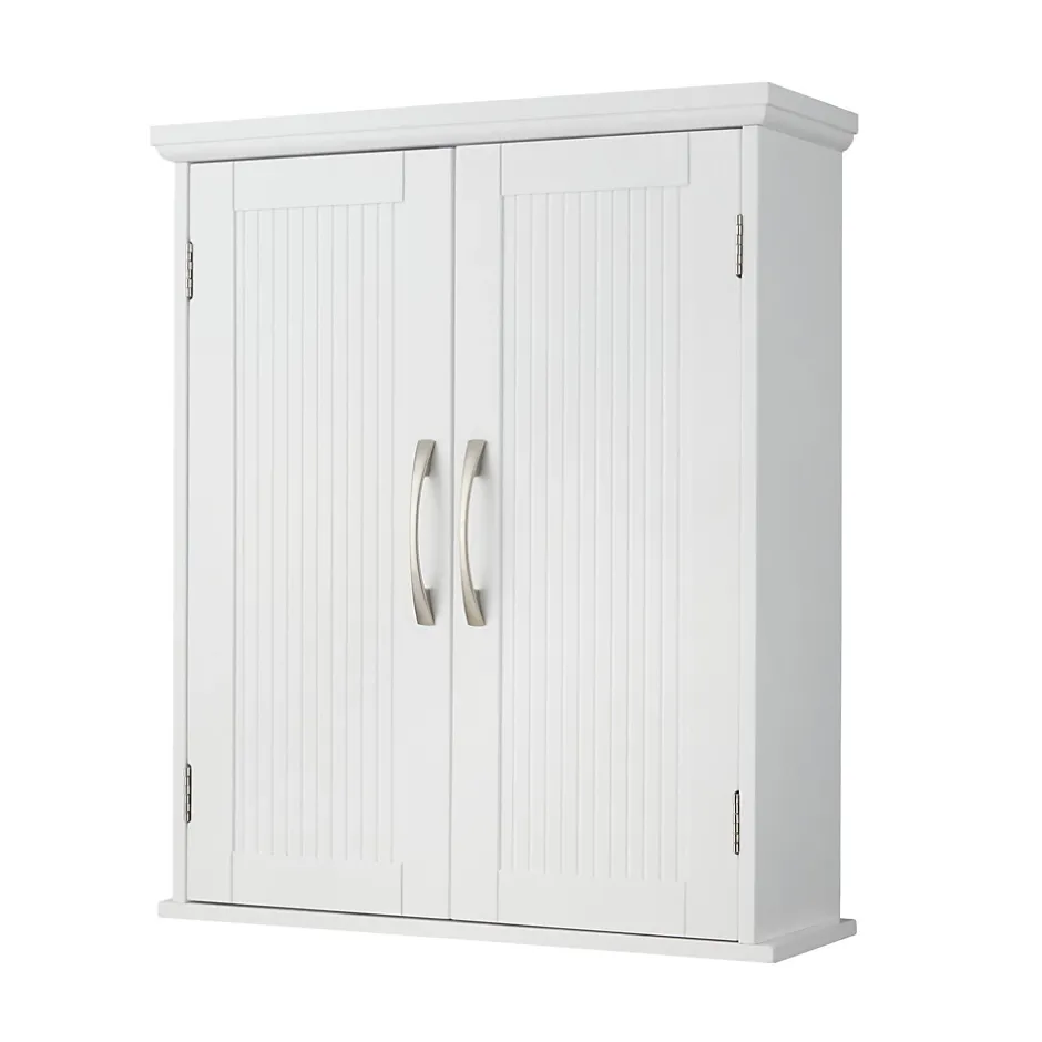 Teamson Home Armoire murale en effet bois blanc avec 2 portes et étagères* Armoire De Salle De Bains