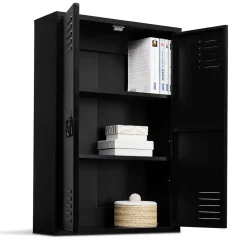 IDMarket Armoire murale ESTER 2 portes métal noir design industriel