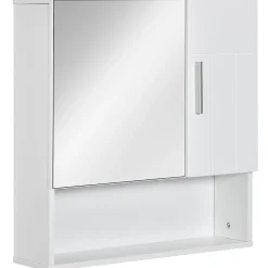 kleankin Armoire murale miroir de salle de bain - 2 portes, étagères, niche - dim. 54L x 15,2l x 55,3H cm - MDF blanc