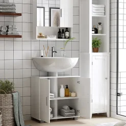 kleankin Armoire murale miroir de salle de bain - 2 portes, étagères, niche - dim. 54L x 15,2l x 55,3H cm - MDF blanc