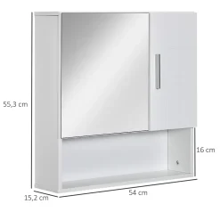kleankin Armoire murale miroir de salle de bain - 2 portes, étagères, niche - dim. 54L x 15,2l x 55,3H cm - MDF blanc