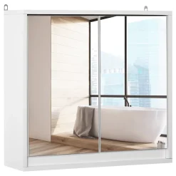 Homcom Armoire murale miroir salle de bain 2 étagères dim. 48L x 14l x 45H cm panneaux particules MDF blanc