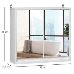 Homcom Armoire murale miroir salle de bain 2 étagères dim. 48L x 14l x 45H cm panneaux particules MDF blanc