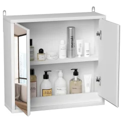 Homcom Armoire murale miroir salle de bain 2 étagères dim. 48L x 14l x 45H cm panneaux particules MDF blanc