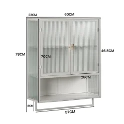 Okwish Armoire Murale Moderne avec Portes Vitrées et Porte-Serviettes, Meuble Mural avec Étagères - 60x23x78 cm - Blanc, Verre+Métal