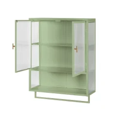 Okwish Armoire Murale Moderne avec Portes Vitrées et Porte-Serviettes, Meuble Mural avec Étagères - 60x23x78 cm - Vert, Verre+Métal* Armoire De Salle De Bains