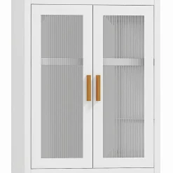 Homcom Armoire murale métal salle de bain étagère 2 portes acrylique cannelé 40 x 14 x 50 cm blanc doré